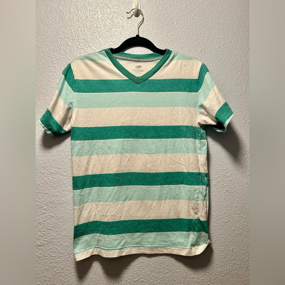 Old Navy Kids Green and Cream Striped Tee